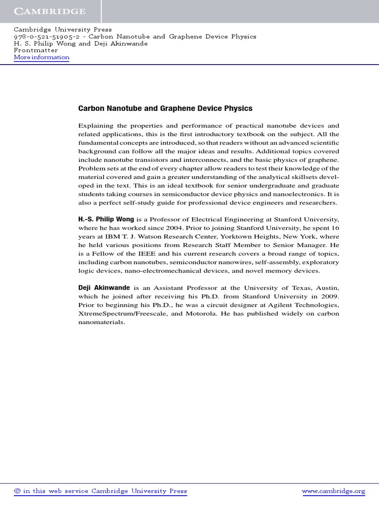 Carbon Nanotube and Graphene Devive Physics - Book | PDF | Carbon ...