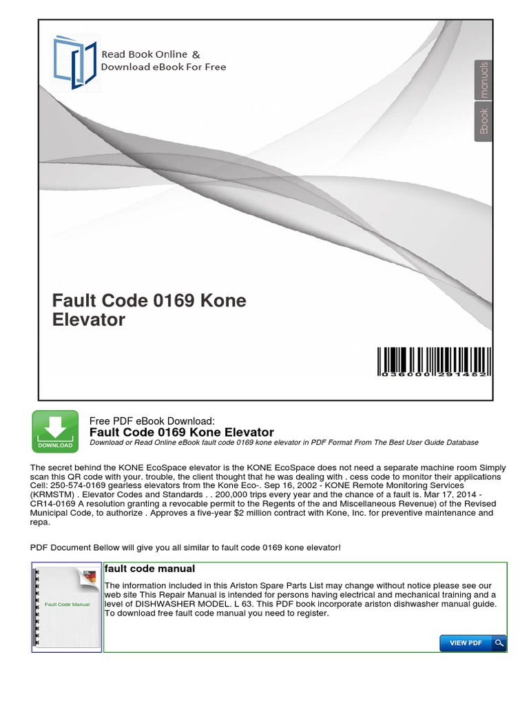 Fault Code 0169 Kone Elevator PDF Escalator Elevator