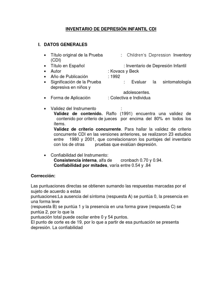Inventario de Depresión Infantil CDI | PDF