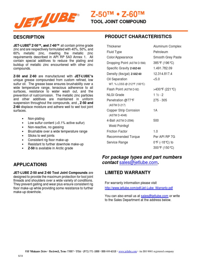 JetLube Z50 and Z60 Tool Joint Compound PDF PDF Zinc Corrosion