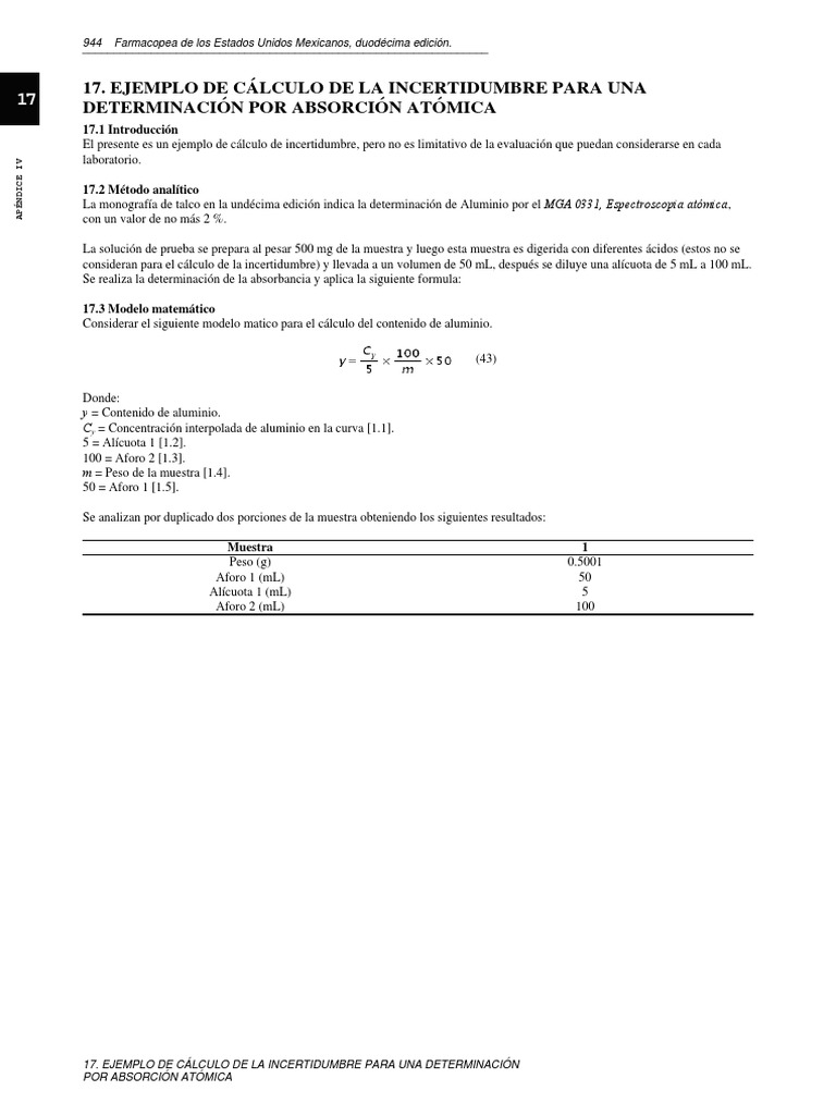 Cálculo de Incertidumbre en Absorción Atómica | PDF | Desviación ...