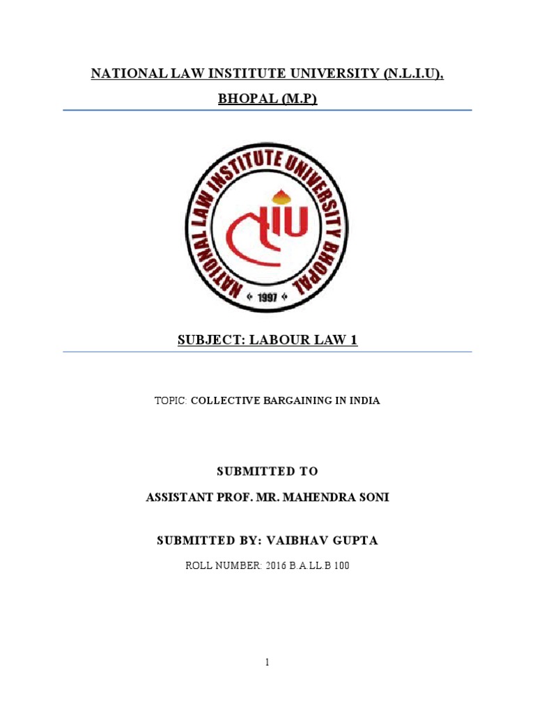 Labour Law 1 Project Final L Pdf Collective Bargaining Trade Union