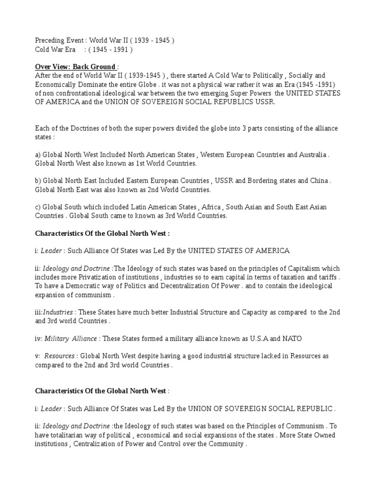 Cold War Overview: Global Power Dynamics | PDF | North–South Divide ...