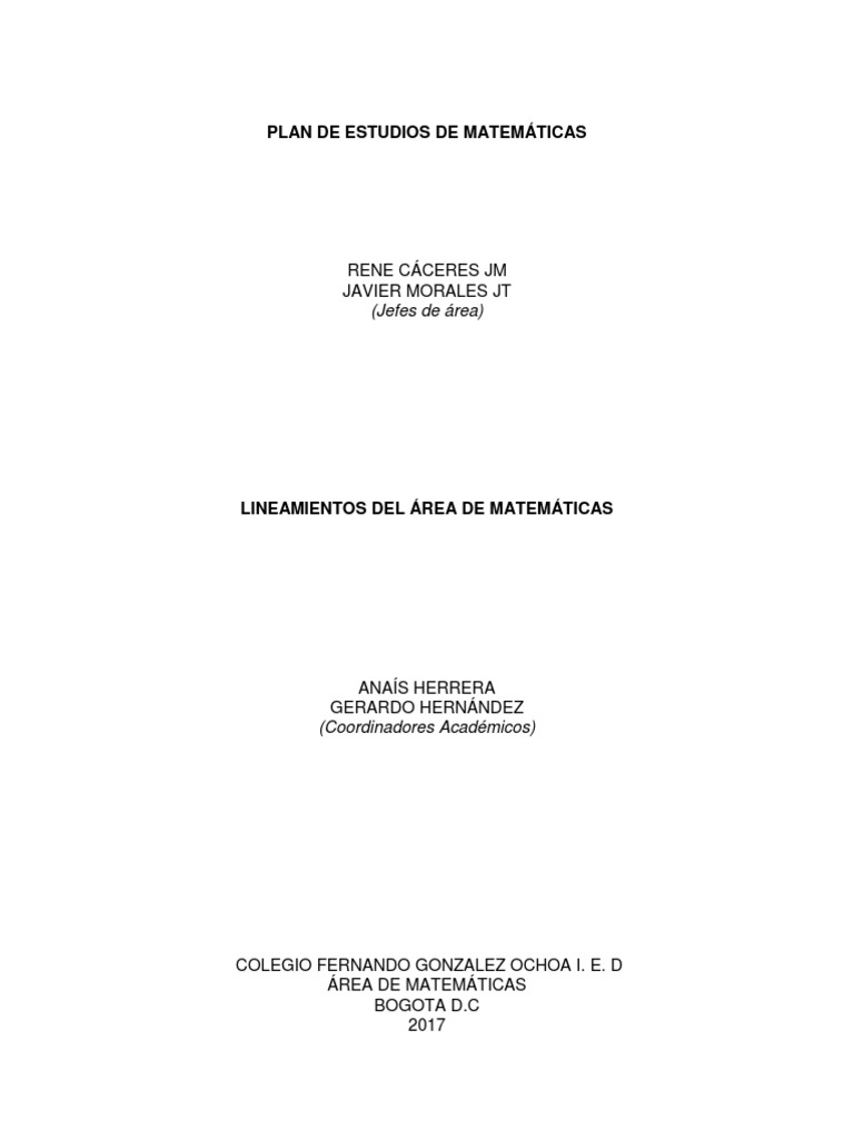 Plan de Estudios de Matemáticas 2017 | PDF | Plan de estudios ...