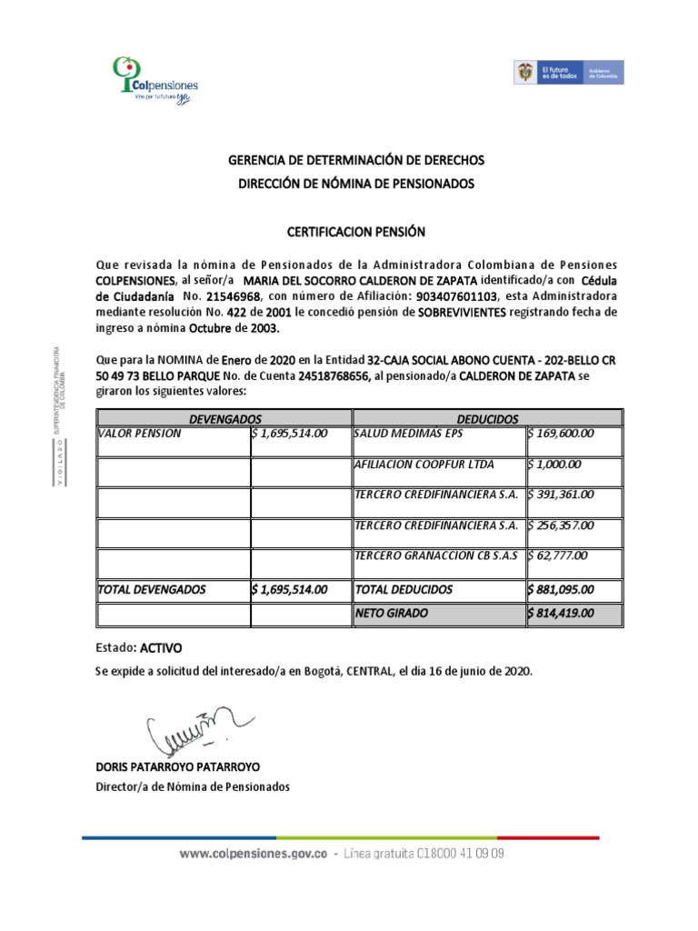 Certificado Pension | PDF