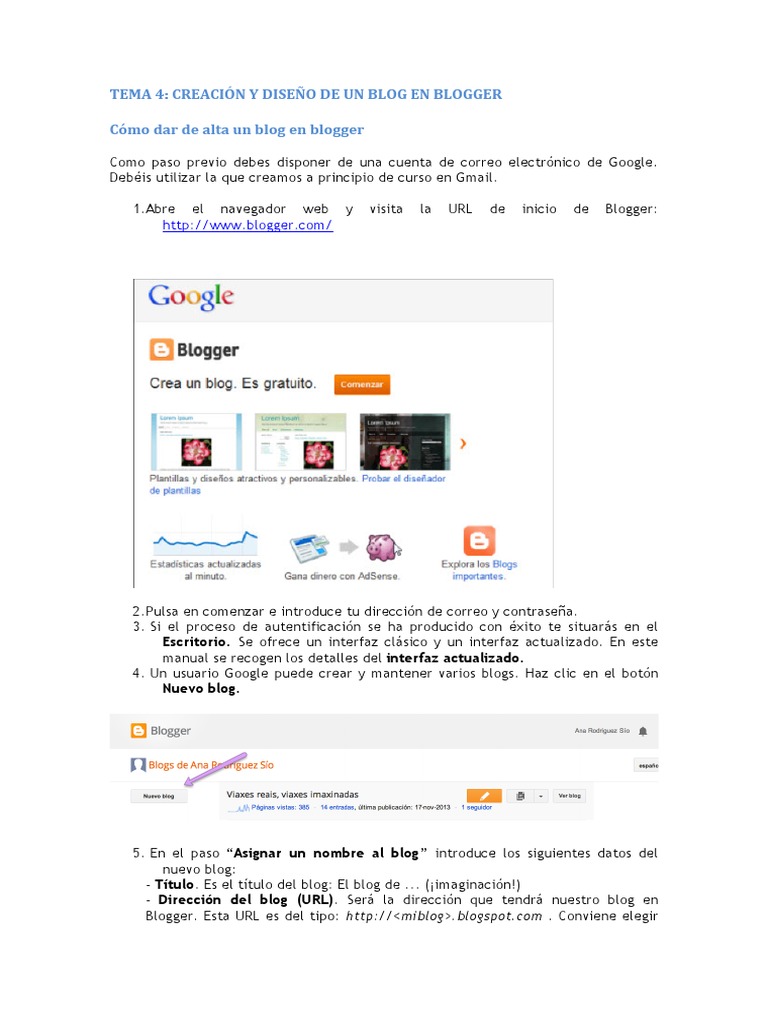 Creación y diseño de blogs en Blogger | PDF | Blog | HTML