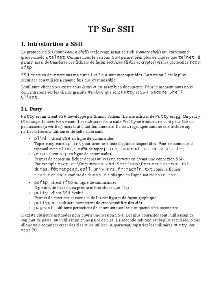 Guide d'utilisation de Putty pour SSH | PDF | Enveloppe de protection ...