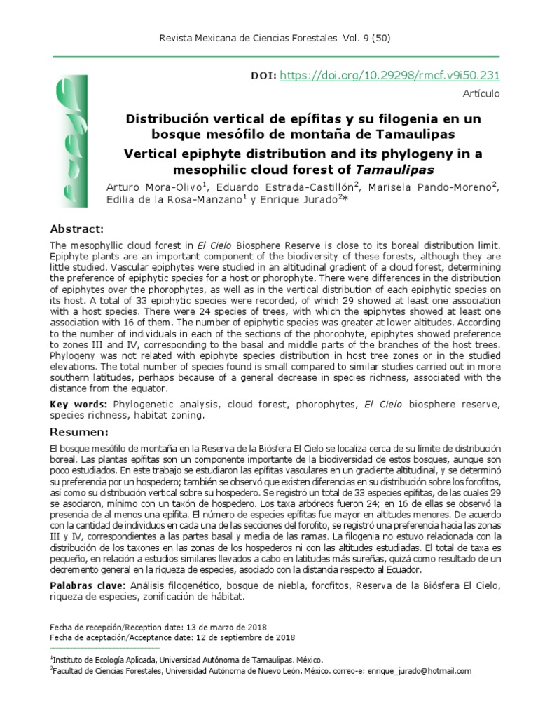Vertical Distribution of Epiphytes in Tamaulipas | PDF | Biogeography ...
