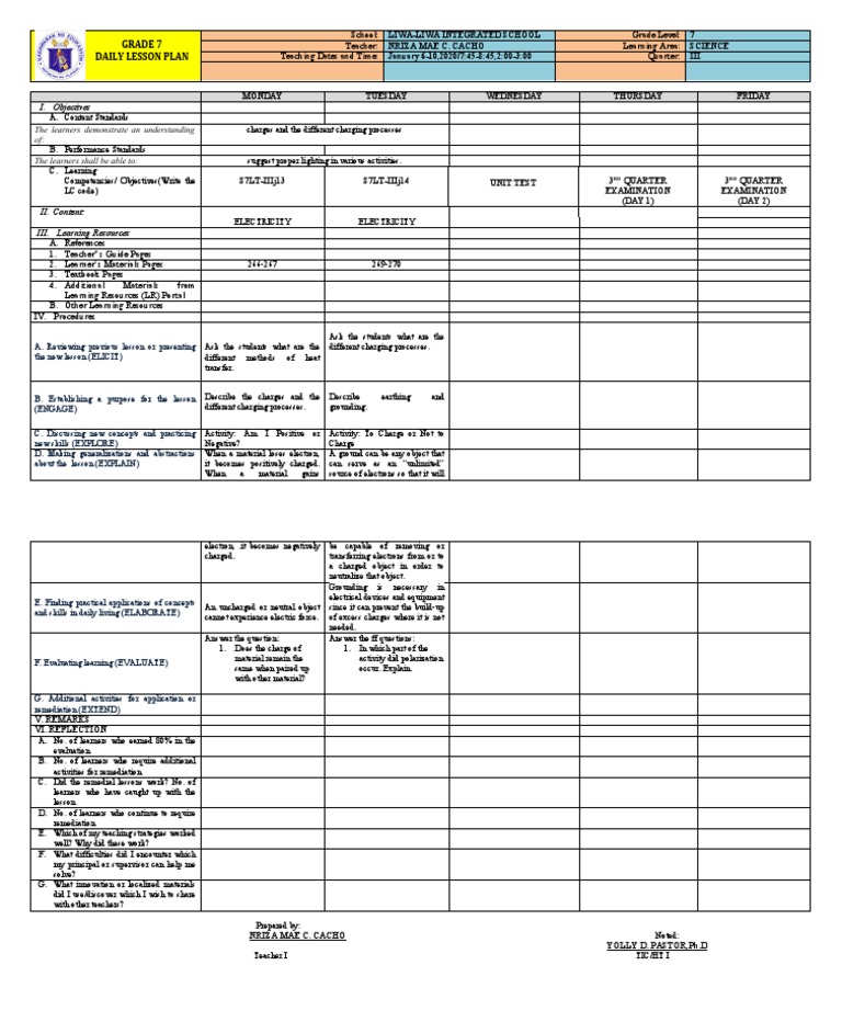 Grade 7 Science Lesson Plan on Electricity | PDF | Lesson Plan | Learning