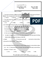 Date: 24/7/2002 General Physics (101) University of Jordan Time:1 Hour First Exam Physics Department