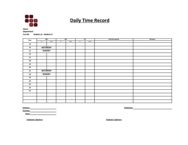 John Doe's Timesheet Recording Hours Worked from March 13th to March
