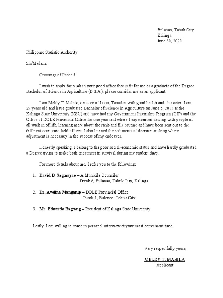 Job Application: Meldy T. Mabila | PDF