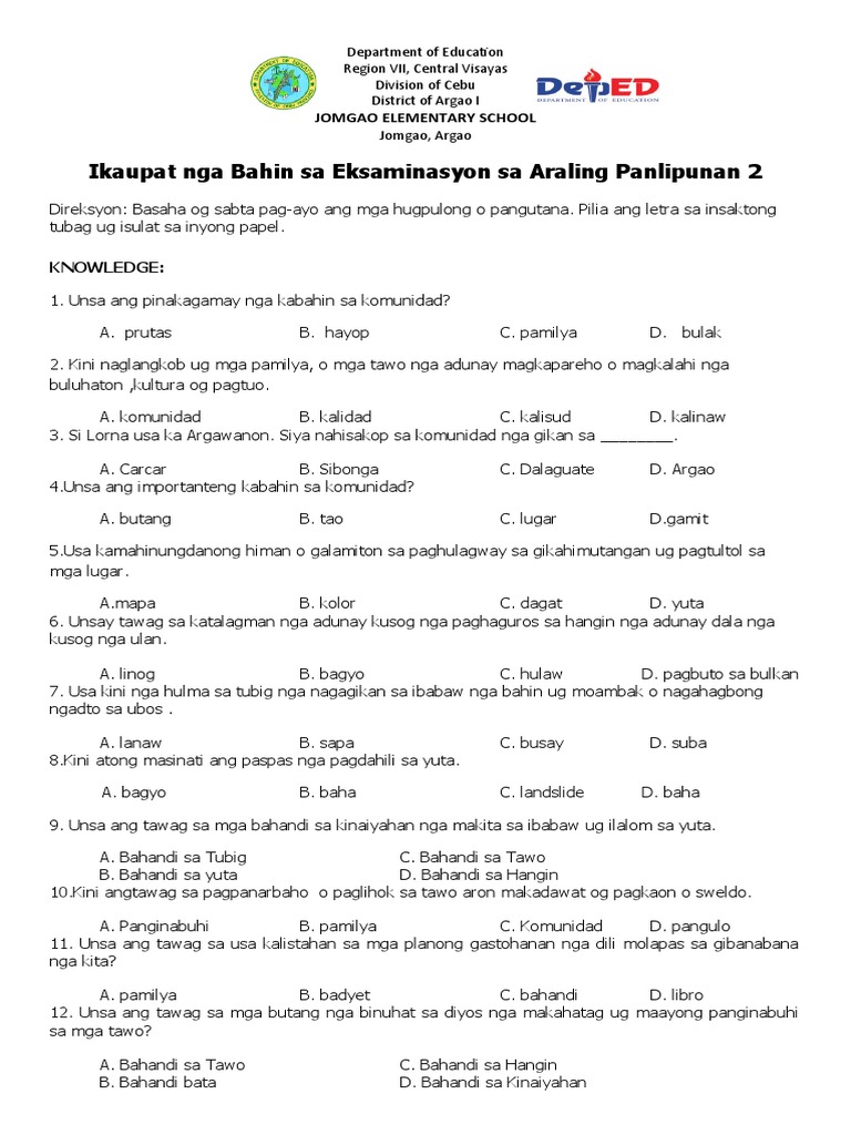 4th Periodical Test in AP 2 | PDF