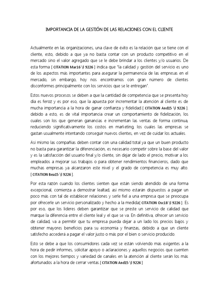 Importancia de La Gestión de Las Relaciones Con El Cliente | PDF ...