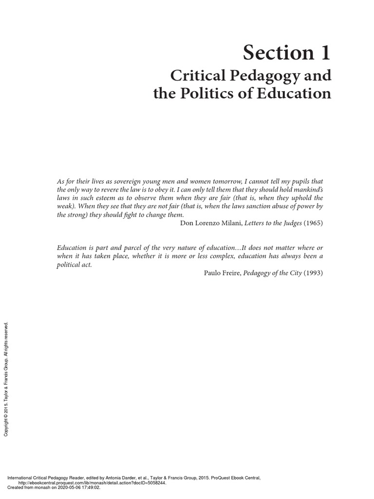 Section 1: Critical Pedagogy and The Politics of Education | PDF ...