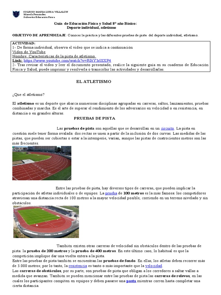 Guía de Atletismo para 8° Básico | PDF | Deporte del atletismo ...