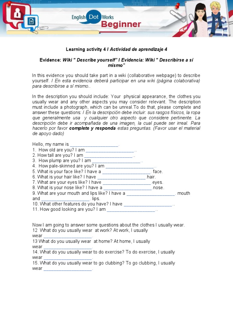 Learning Activity 4 / Actividad de Aprendizaje 4 Evidence: Wiki ...