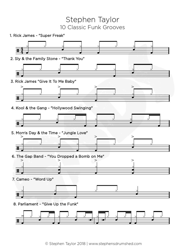 10 Funk Grooves Pdf Pdf Funk Music