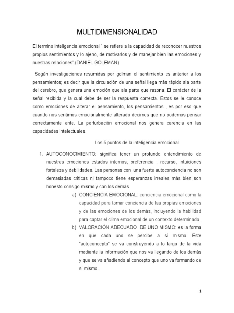 Resumen Multidimensionalidad | PDF | Las emociones | Inteligencia emocional