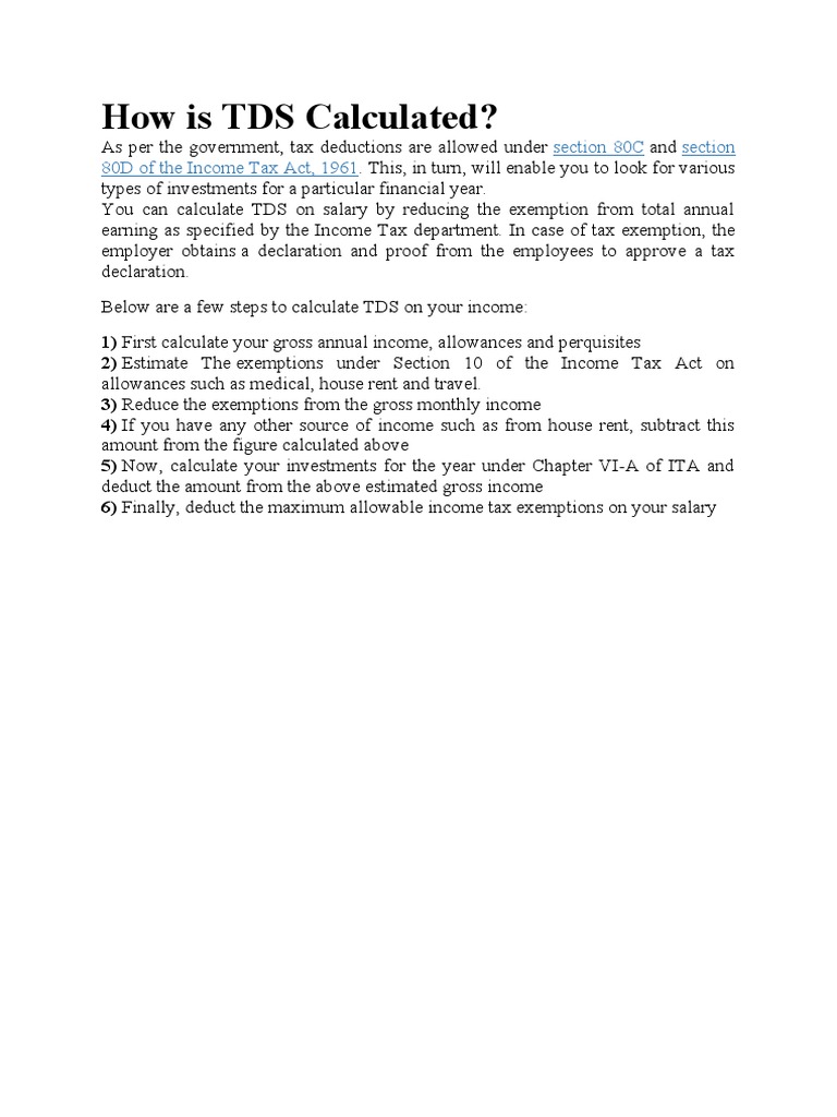How Is TDS Calculated?: Section 80C Section 80D of The Income Tax Act ...