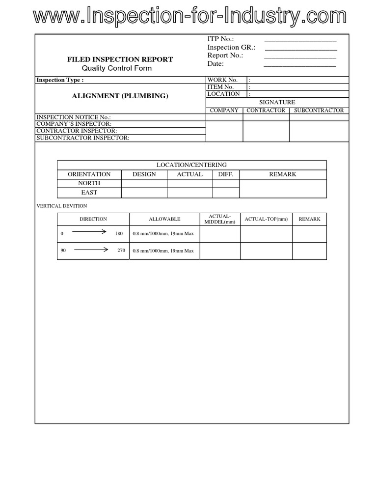 Inspection Report for Plumbing Alignment | PDF | Technology & Engineering