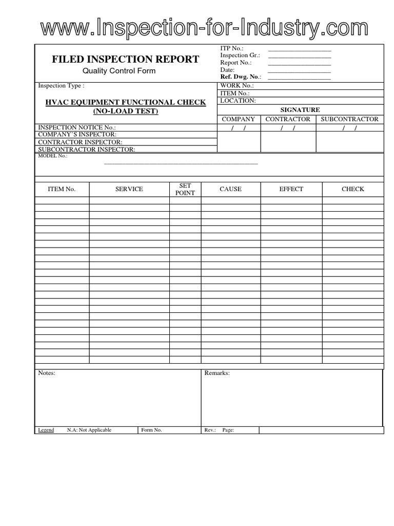 Filed Inspection Report: Quality Control Form | PDF
