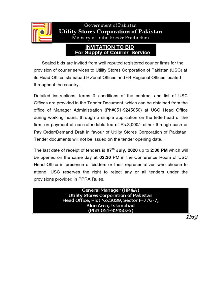 Utility Stores Tender Courier PDF