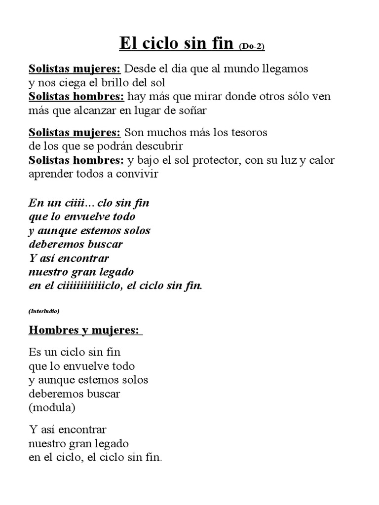 El Ciclo Sin Fin Rey Leon Letra 8 - Rey Leon - Letra - Ciclo Sin Fin | PDF