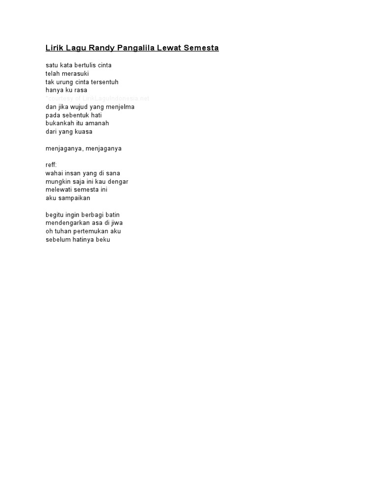 Lirik Lagu Lewat Semesta