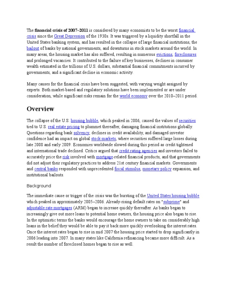 Causes and Impact of the 2007-2011 Financial Crisis | PDF ...