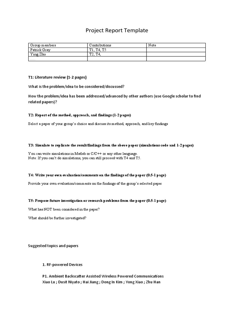 Project Report Template: T1: Literature Review (1-2 Pages) | PDF