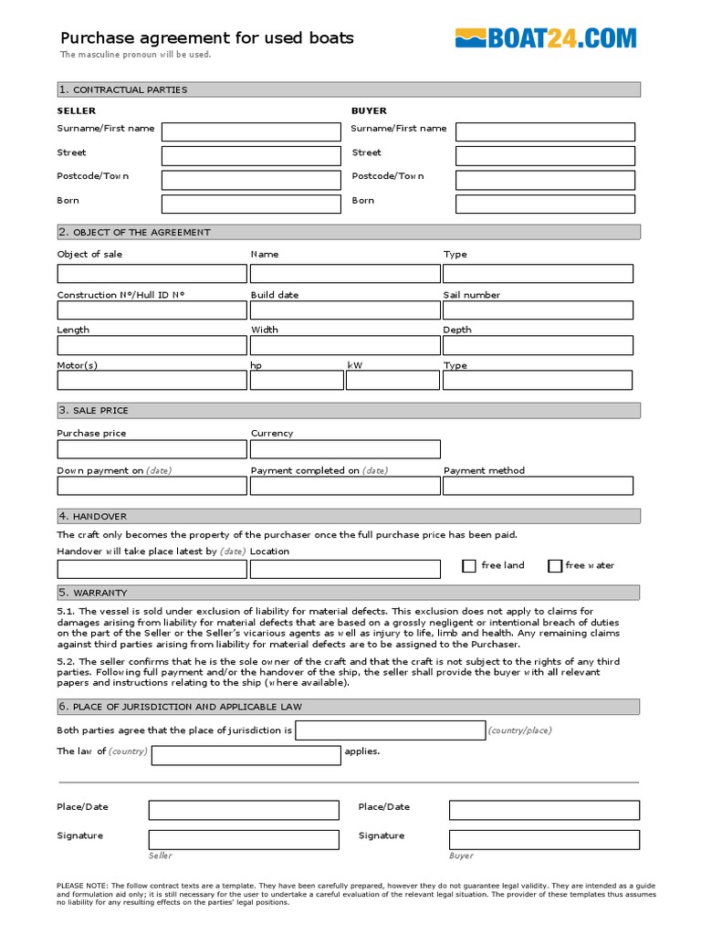 Purchase Agreement For Used Boats: Seller Buyer | PDF | Legal Liability |  Law Of Obligations, image size:768x1024