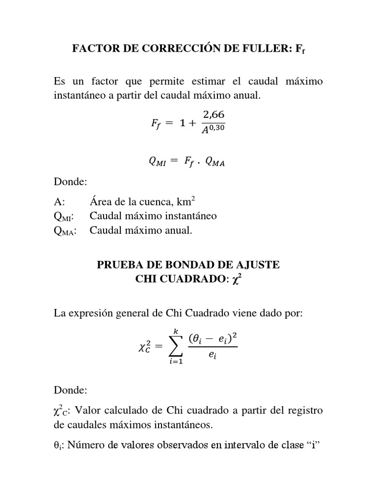 FACTOR DE CORRECCION DE FULLER F F PDF | PDF | Descarga (hidrología ...