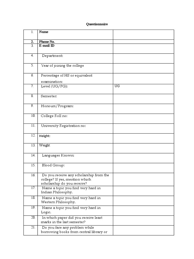 Student Information and Feedback Questionnaire | PDF | Career & Growth ...