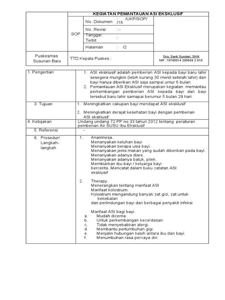 (PDF) Sop Asi Eksklusif | PDF