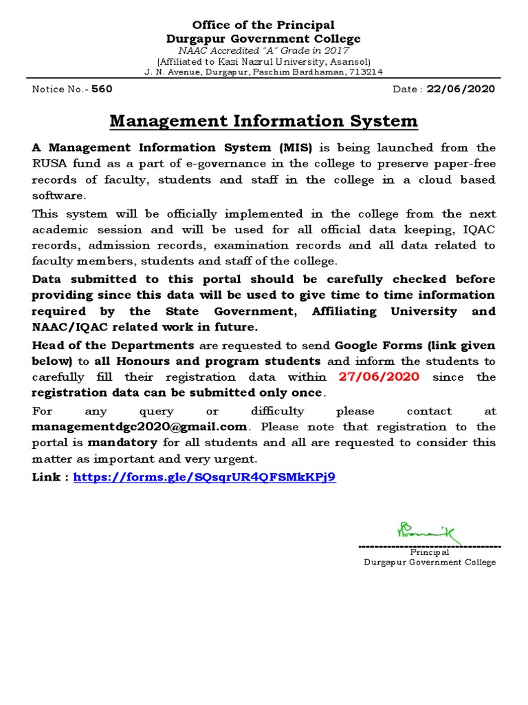 MIS Registration Notice for Students | PDF | Career & Growth