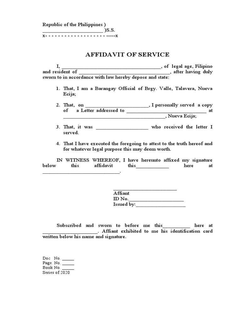 Affidavit of Personal Service PDF Affidavit of Personal Service PDF