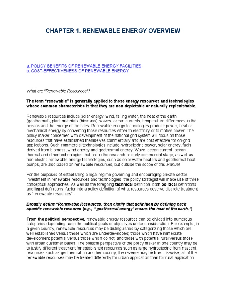 Chapter 1. Renewable Energy Overview | PDF | Renewable Energy | Off The ...