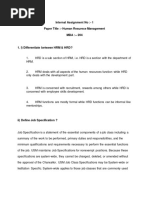 Internal Assignment No:-1 Paper Title: - Human Resurece Management MBA: - 204