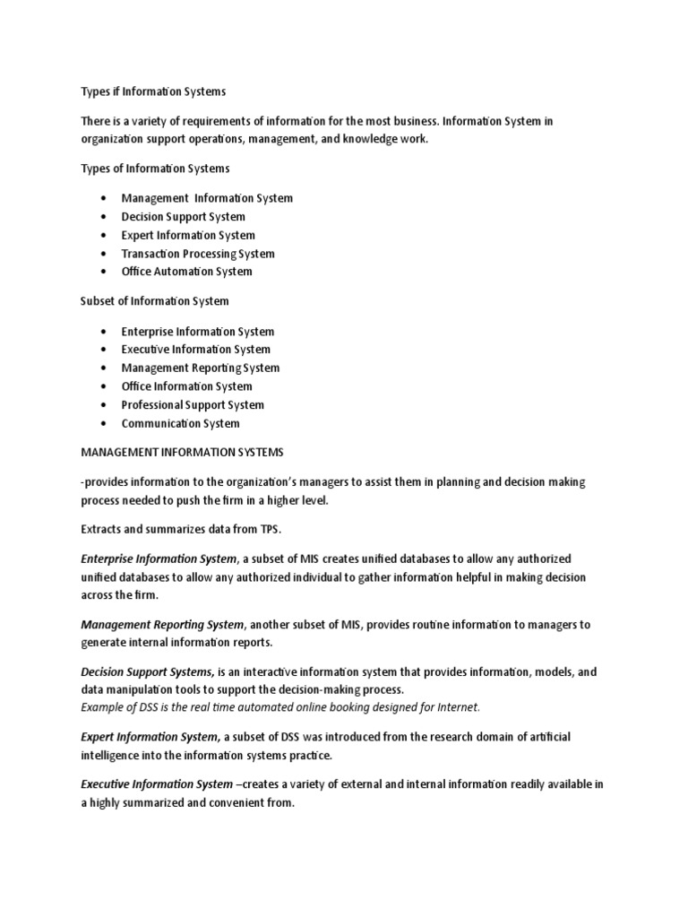 Types If Information Systems | PDF | Decision Support System ...