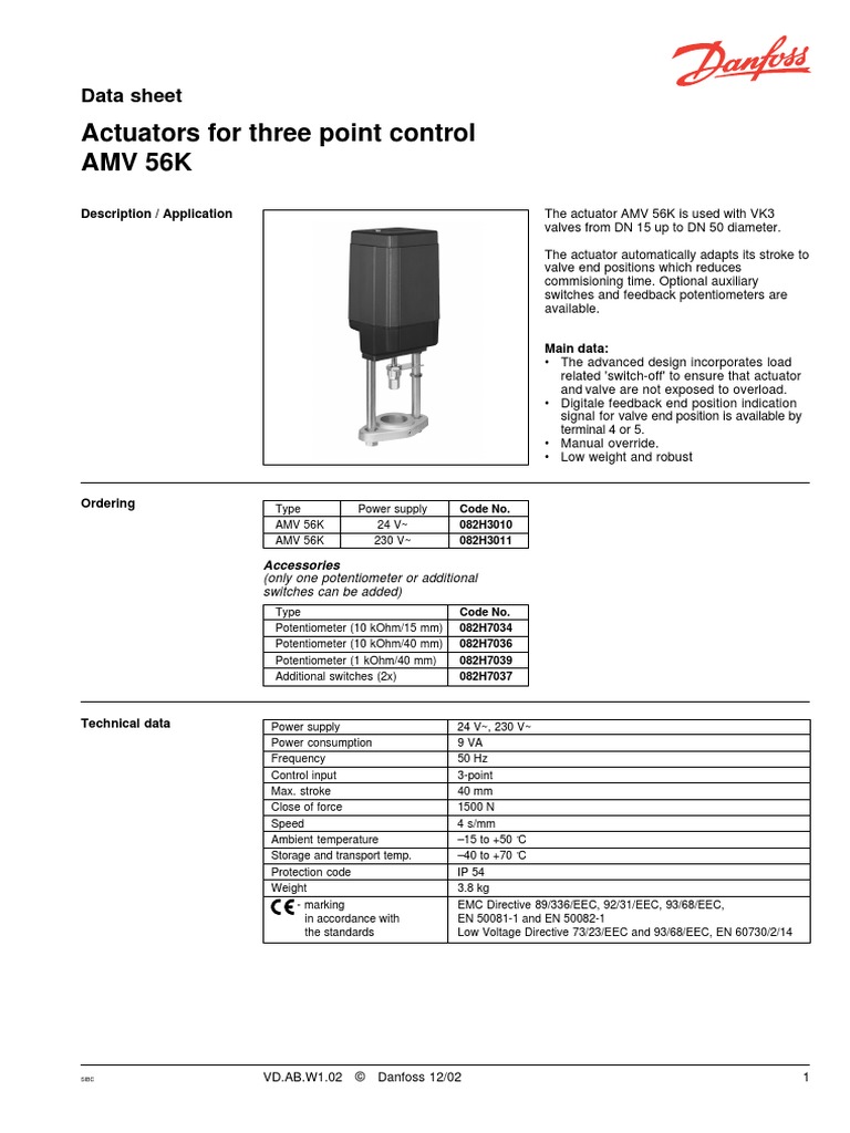 Actuators For Three Point Control Amv 56K Data Sheet PDF Valve