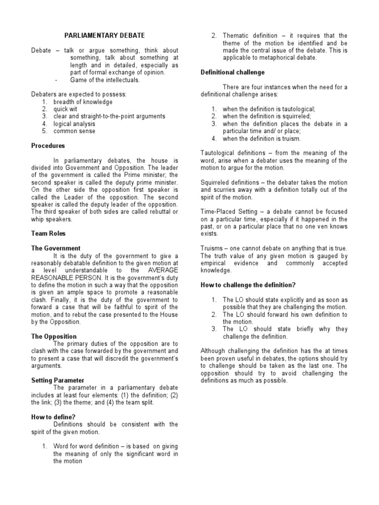 Debate Rules PDF Definition Argument