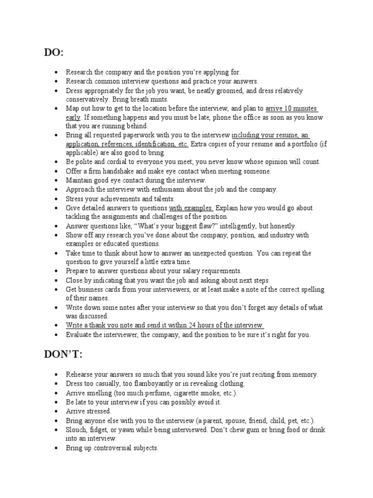 Interview Dos And Donts Pdf Interview Question