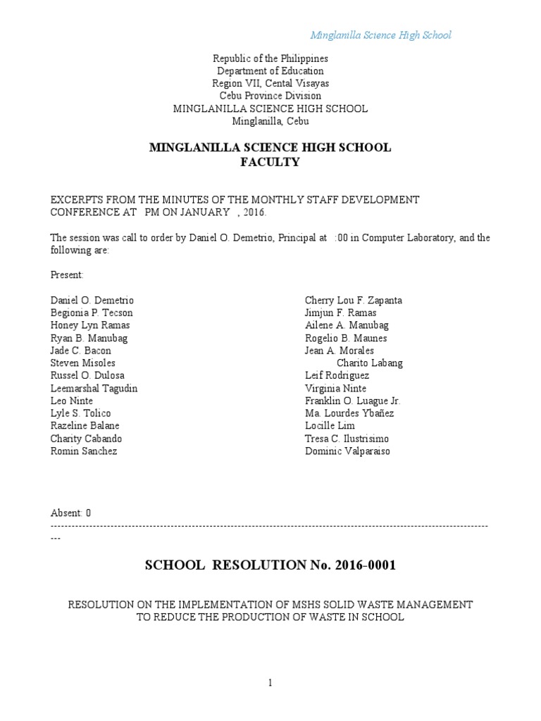 Minglanilla Science High School Faculty PDF Recycling Waste