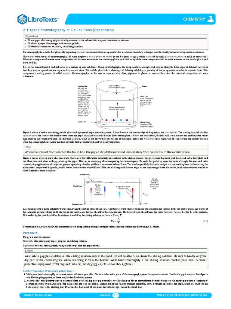 2 Paper Chromatography of Gel Ink Pens (Experiment) Objectives PDF