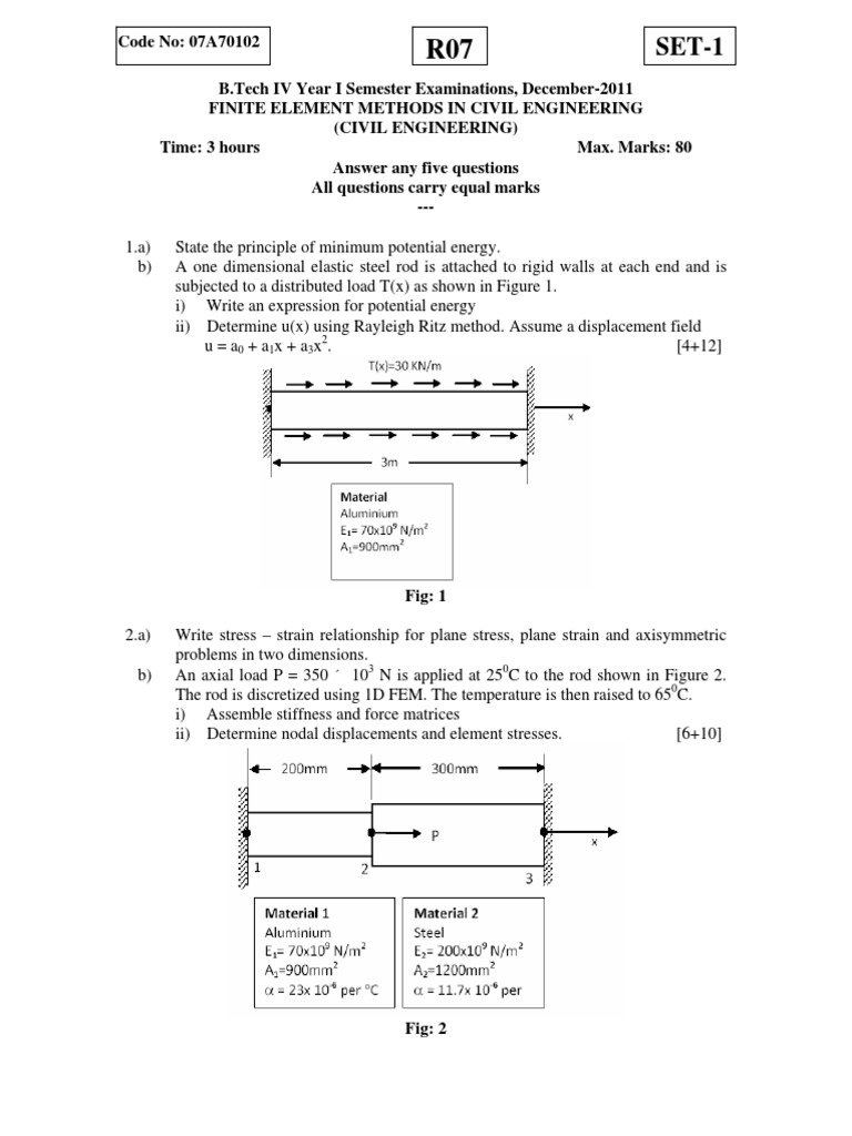 Finite Element Methods Exam 2011 | PDF | Finite Element Method | Bending