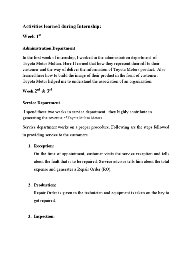 Activities Learned During Internship | PDF | Delivery (Commerce) | Car