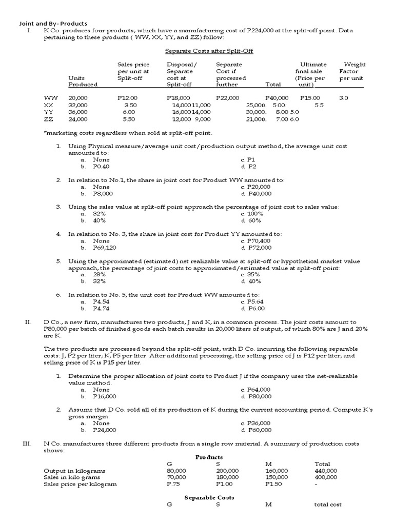 Joint Cost Allocation for Manufacturing Products | PDF | Cost Of Goods ...