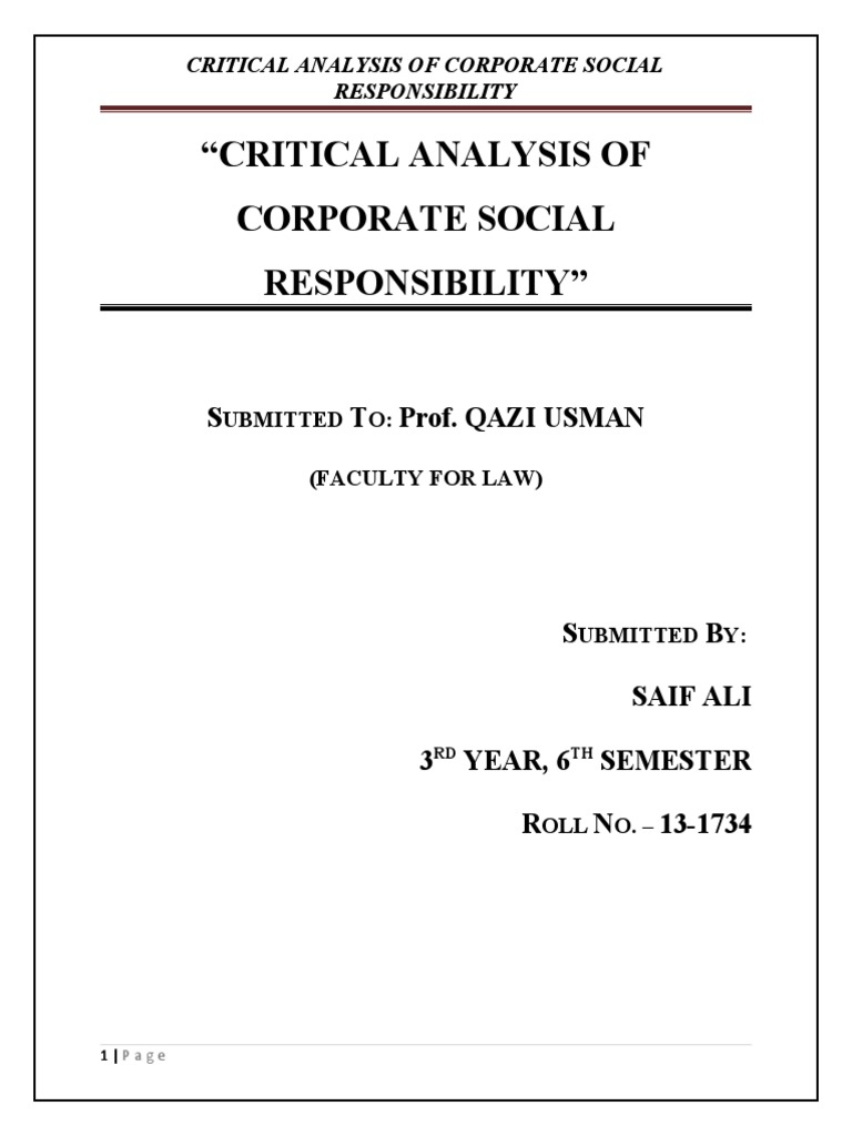 Critical Analysis of CSR in India | PDF | Business