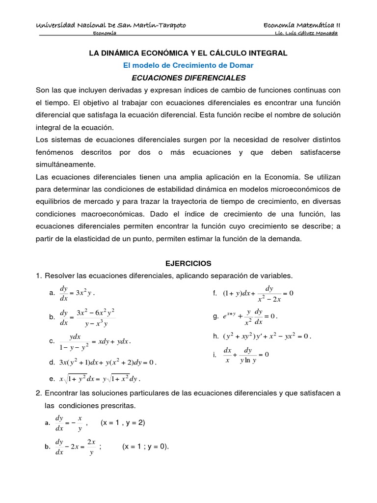 EDOs - MODELO DE DOMAR PDF | PDF | Ecuaciones diferenciales | Ecuaciones